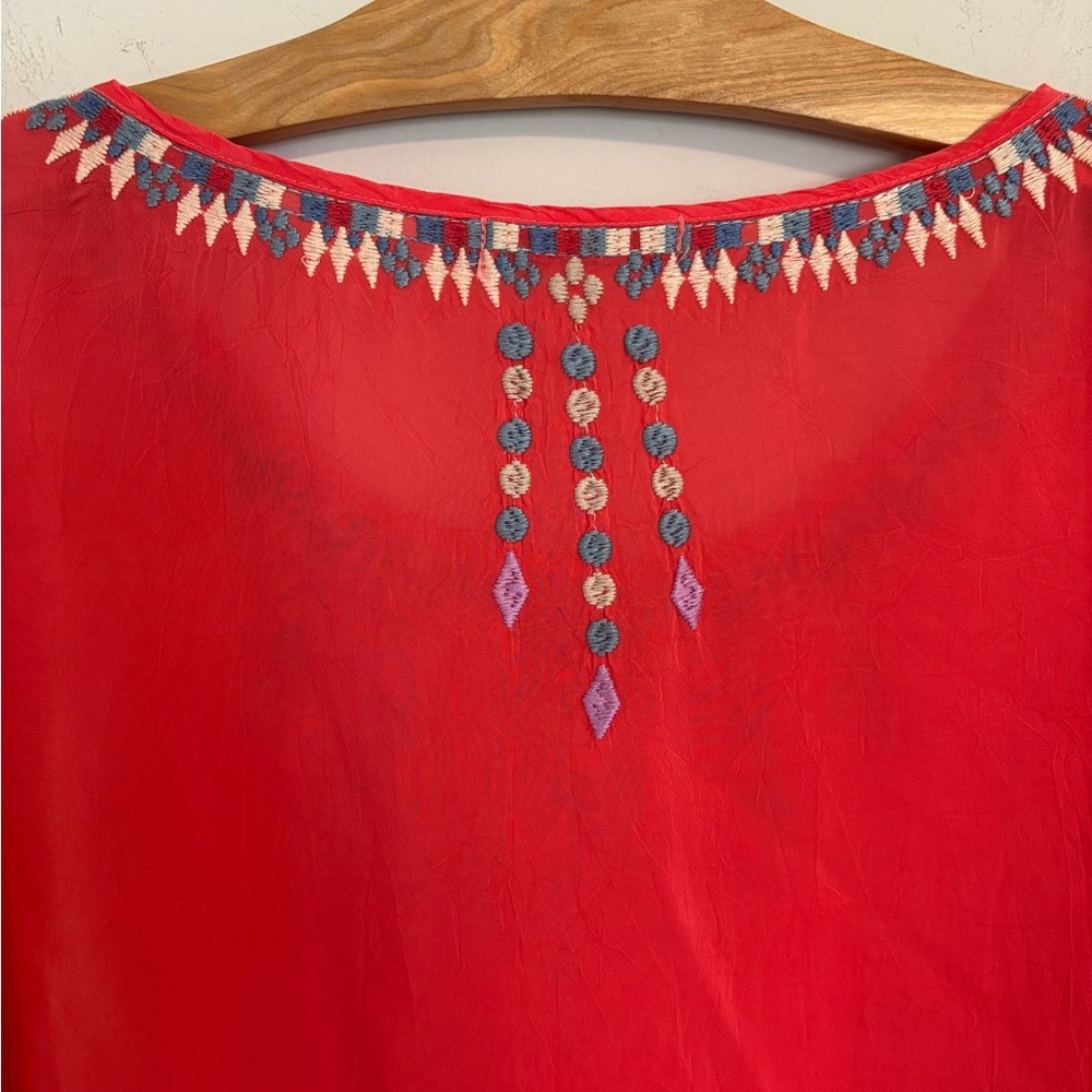 Johnny Was Red Embroidered Floral Tunic Top - Picture 11 of 13